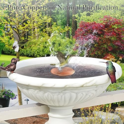 Bird Bath Copper Disk, Copper Disc for Bird Bath 99.99% Pure 0.6 mm Thick with Triple-Point Support for Physical Safe Clean Water for Outdoor Birdbaths Bowl