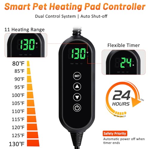 Cat Heating Pad, Waterproof Heated Cat Dog Bed with Adjustable Temperature & Timer, Electric Pet Mat for Indoor Cats Dogs, Chew Resistant Steel Cord（Small: 18"x16" Gray）