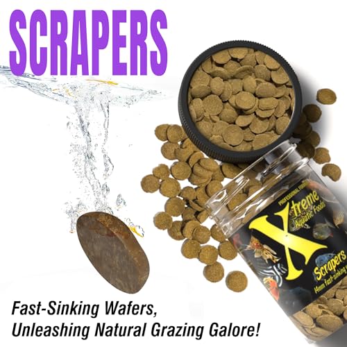 Xtreme Scrapers Wafers - Premium 14mm Fast-Sinking Fish Food – Nutrient & Cellulose Rich Ideal for Nocturnal Feeders, Catfish, Plecostomus Species, and Loaches – USA Farm Grown (2oz)