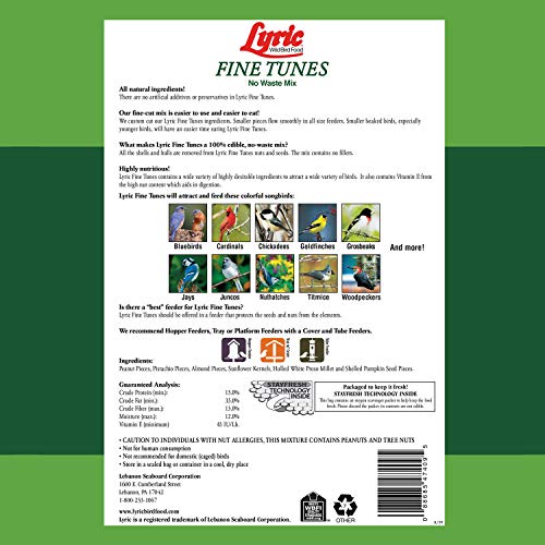 Lyric Fine Tunes Wild Bird Seed Mix - No Waste Bird Food Mix - Attracts Bluebirds, Finches, Chickadees & More - Seed for Outside Feeders - 15 lb Bag