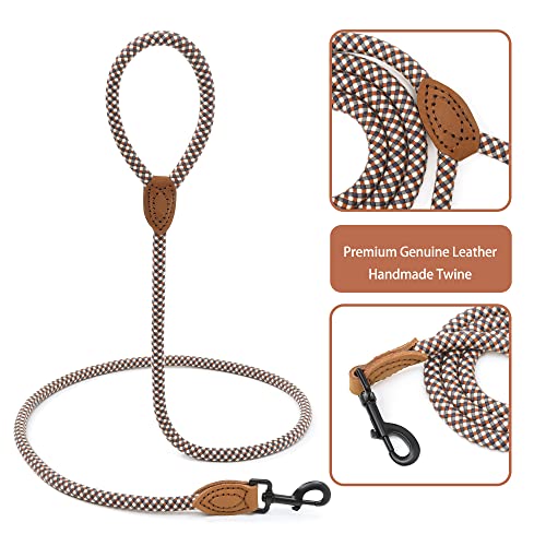 Mile High Life Rope Leash with Genuine Leather Connection, 6 FT/5 FT/4 FT, Heavy Duty Leash for Medium & Large Dogs (Brown, 48 Inch)
