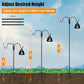FEED GARDEN Heavy Duty Shepherds Hook 76" Double Hooks Adjustable (44/60/76") - Alloy Steel 5-Prong Base, 17lb Capacity - Easy Assembly Bird Feeder Pole for Hanging Planters, Lanterns, Wind Chimes