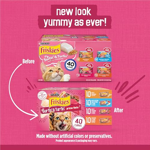 Purina Friskies Gravy Wet Cat Food Variety Pack, Surfin’ and Turfin’  Filets Favorites - (Pack of 40) 5.5 oz. Cans