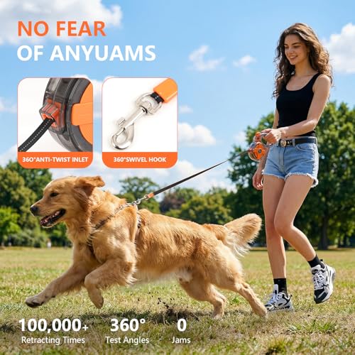 Lightweight and 16Ft Retractable Dog Leash - Anti-Entanglement and one-Hand Brake, Easy to Control - Durable Dog Leash, Designed for Women, Suitable