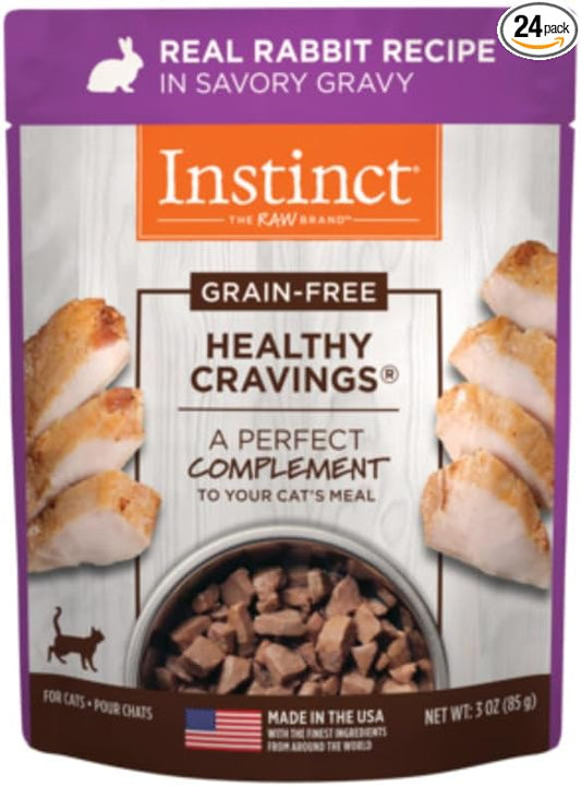 Instinct Healthy Cravings Natural Wet Cat Food Topper, Grain Free Recipe - Real Rabbit, 3 oz. Pouches (Pack of 24)