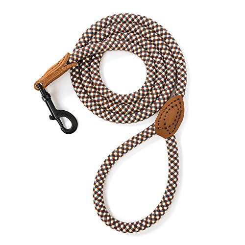 Mile High Life Rope Leash with Genuine Leather Connection, 6 FT/5 FT/4 FT, Heavy Duty Leash for Medium & Large Dogs (Brown, 48 Inch)