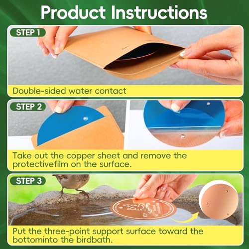 Bird Bath Copper Disk, 99.99% Pure Copper Cleaning Disk, Natural Cleaning Solution for Outdoor Birdbath, Helps Extend time Between birdbath Cleaning, Fit for Outdoor Birdbaths, Bowl