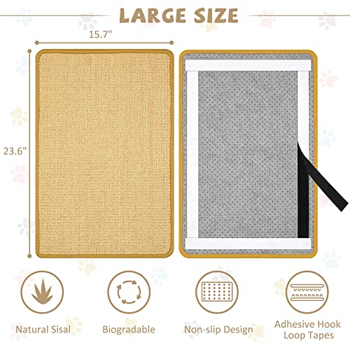 Carpet Cat Scratching Mat Sisal, 2 Packs Sisal Fabric Large 23.6" x 15.7" Scratching Pad for Indoor Cats with Adhesive Hook Loop Tape, Cat Scratching Rug Wall Scratchers for Indoor