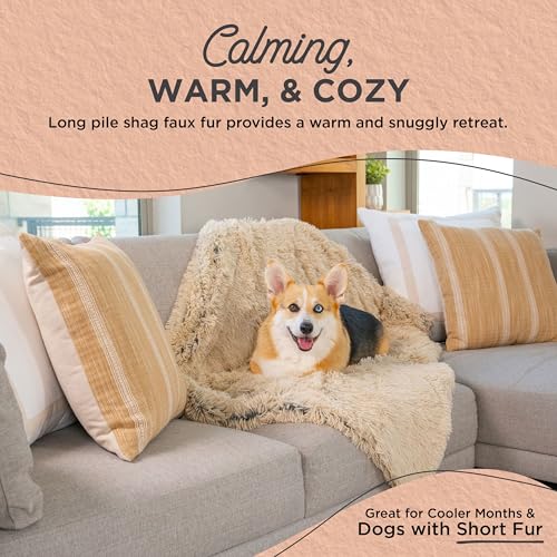 Best Friends by Sheri Calming Shag Dog Blanket – Ultra Soft Faux Fur Pet Throw, Anxiety-Relief, Lightweight Warm Bed Cover for Dogs and Cats, Machine Washable, Taupe, 30" x 40"