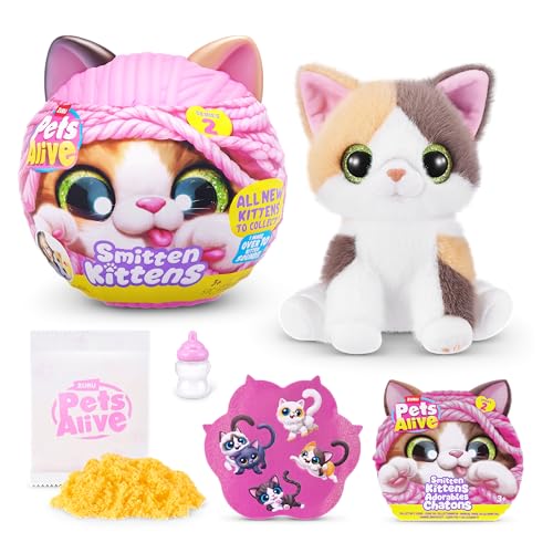 Pets Alive Smitten Kittens Series 2 (Calico Cat) by ZURU – Interactive Plush Cat Toy with 10 Sounds, Surprise Unboxing, Soft Collectible Pet for Ages 3+