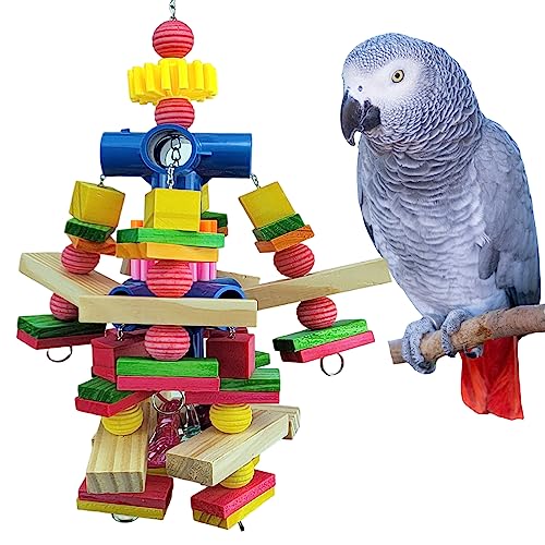 Parrot Toys for African Grey Parrots, Cockatoos, Small Macaws,  Parrots Small and Medium Birds Natural Wooden Safe and Durable Chew Toys and Bird Cage Accessories