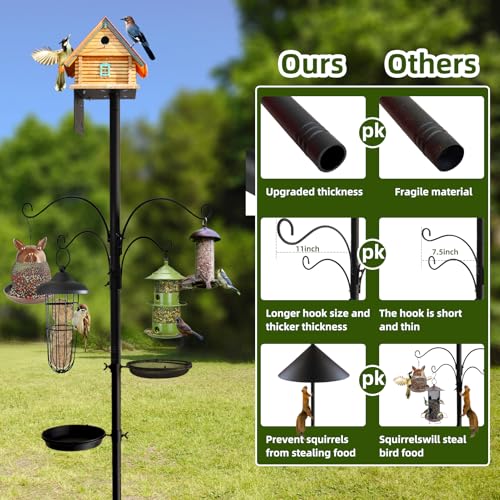 Bird Feeder Pole - 92 Inch Heavy Duty Birdhouse Stand with Squirrel Proof Baffle for Outdoor, Adjustable Bird Feeding Station with Multi Shepherds Hooks Mental Trays for Garden Attracting Wild Birds