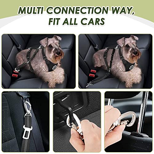 SlowTon Dog Seatbelt, 2 Pack Dog Seat Belt Car Leash Adjustable Elastic Bungee Buffer Heavy Duty Nylon Reflective Pet Safety Tether Connect to Dog
