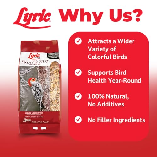 Lyric Fruit and Nut Wild Bird Seed - High Energy Wild Bird Food Mix - Attracts Woodpeckers, Chickadees & Other Songbirds - 10 lb. (pack of 2 - 5 lb bags)