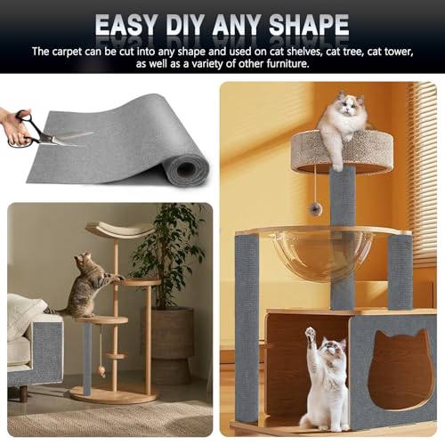 2Pack Total 78.7"x15.8" Cat Scratch Mat for Cat Couch Furniture and Wall Protector | Trimmable Self-Adhesive Carpet Climb Cat Scratcher for Covering Cat Tower and Replacement Pads (Light Grey)