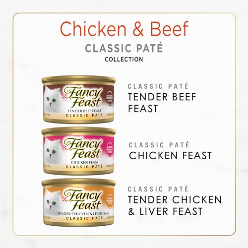 Purina Fancy Feast Chicken and Beef Classic Pate Collection Grain Free Wet Cat Food Variety Pack - (Pack of 24) 3 Oz. Pull-Top Cans