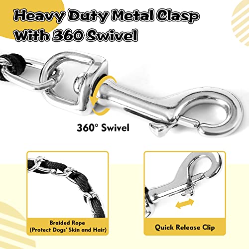 Metal Chain Dog Leash Chew Proof for Dogs, Black, 3.0mm, 4FT | Close Control for Training and Busy Areas, Chew Resistant Chain, Padded Handle, Swivel