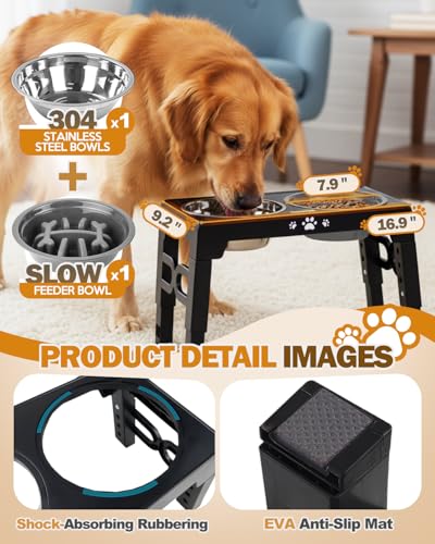 Jovrun Elevated Dog Bowls for Small Medium Large Size Dogs, Non-Slip Dog Feeder with 2 Food Water Bowls, 2-5 Heights Adjustable Raised Bowls Stand