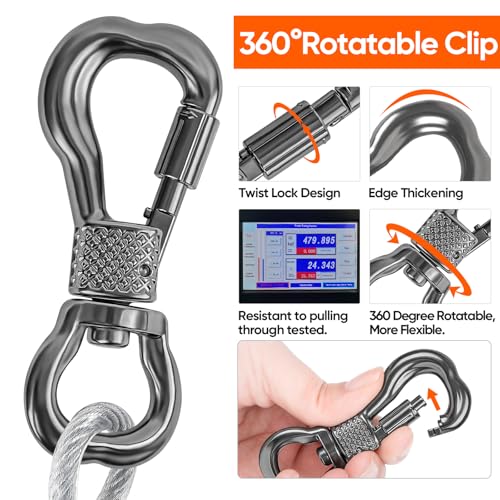 Tresbro 15FT Reflective Tie Out Cable for Dogs Up to 250 Pounds, Steel Wire Lead Leash Cable with Stainless Dual Fix Buckle, Lightweight and