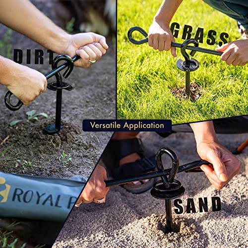 ROYAL-PAW Dog Tie Out Stake - for Large Dogs up to 210 lbs - Heavy Duty Dog Stake for Yard, Beach & Camping Outside - Best in Ground Anchor for a Dog Cable, Leash, Lead Tether (1, Midnight Black)