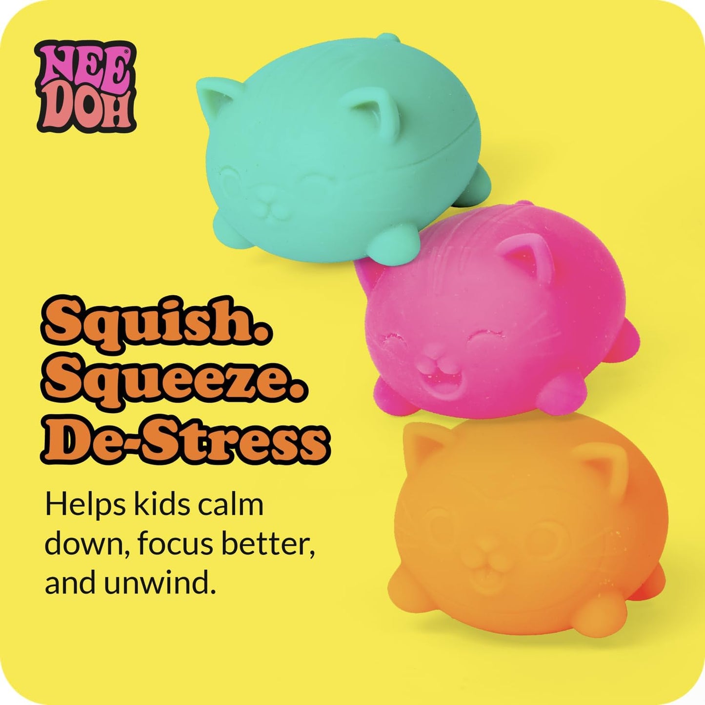 Schylling NeeDoh Teenie Cool Cat - Sensory Squeeze Toy - Contains 3 Mini Groovy Globs - 1.5" Wide - Color May Vary (Pack of 1)