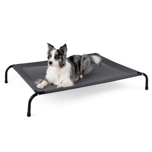 50" Lx32 Wx8 H Cooling Elevated Dog Bed for Large Dogs with Non-Slip Floor Protectors & Breathable Mesh, Raised Indoor & Outdoor Dog Cot Pet Hammock, Grey