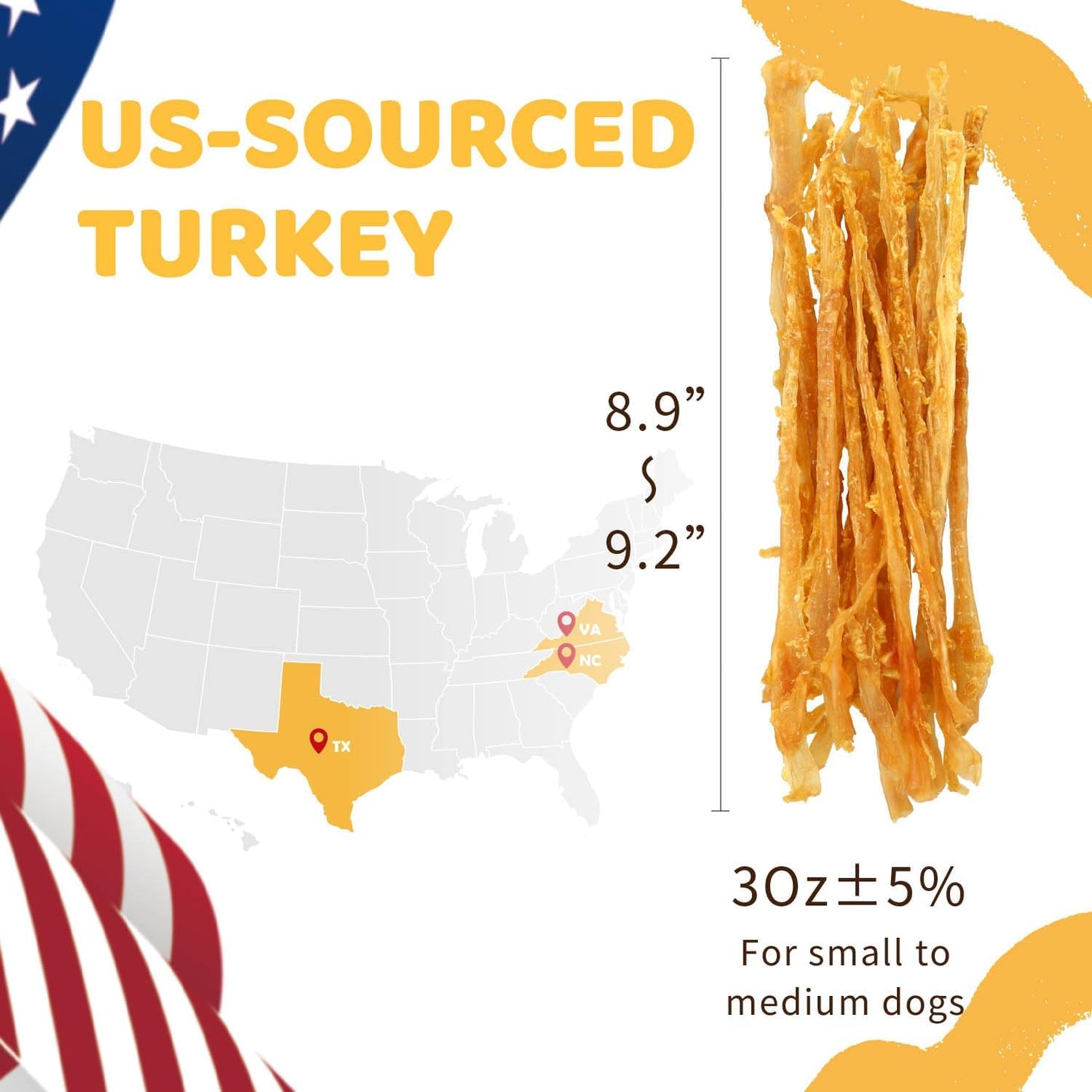 iPaw Turkey Tendons for Dogs, 100% Turkey and US Sourced Raw Material, Hypoallergenic, All Natural Human Grade Puppy Chew, Rawhide Alternative Dog Treats, 1 Pack Strip (Large)