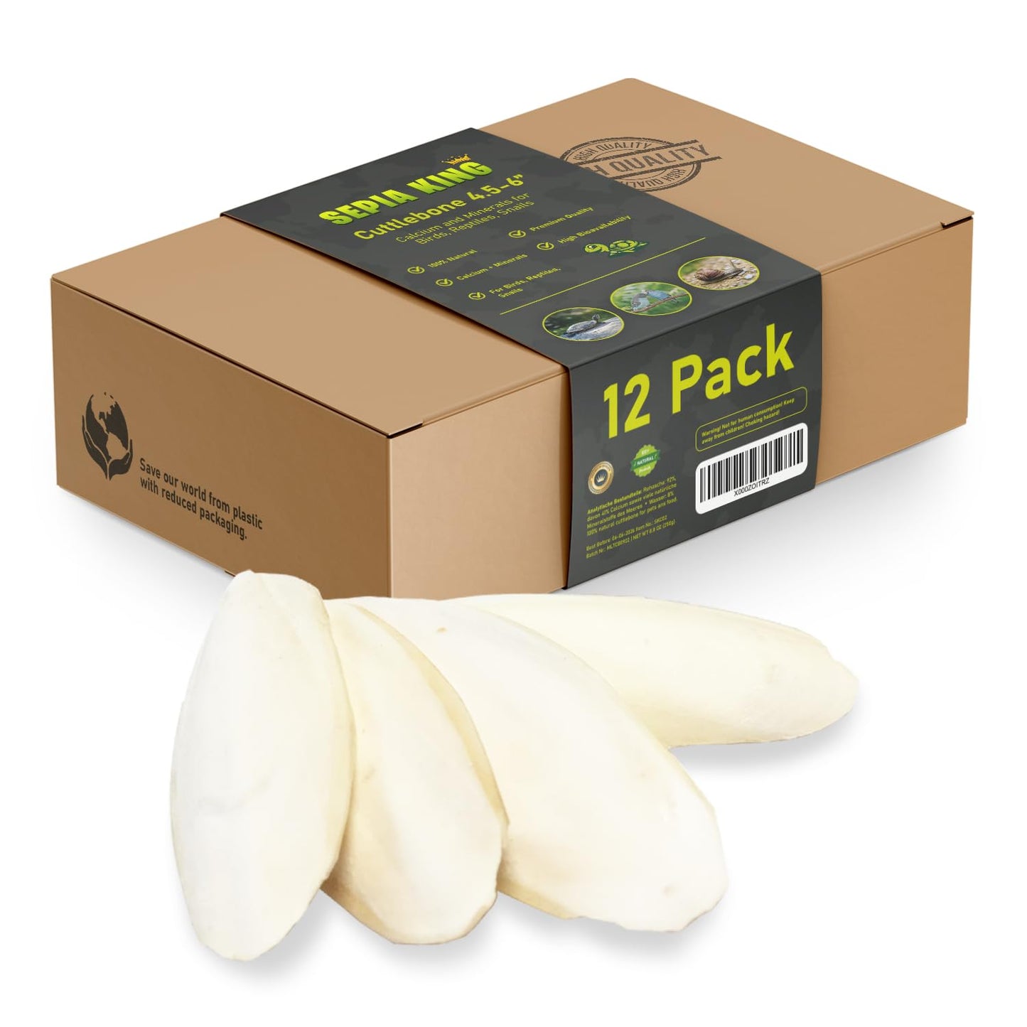 Medium - 100% Natural Calcium Supplement - Premium Cuttlebone Perfect for Birds, Tortoises, Snails, Reptiles - 12 Pack