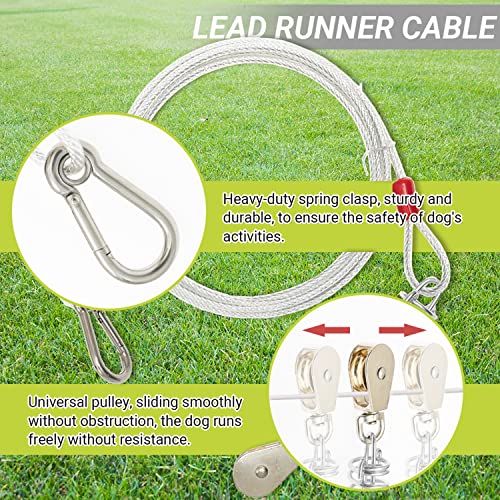 Dog Tie Out Cable - 100 ft Long Dog Cable with 10 ft Run Cable for Yard Training Running Camping Hiking Outdoor - Heavy Duty Chew Proof Lead Leash