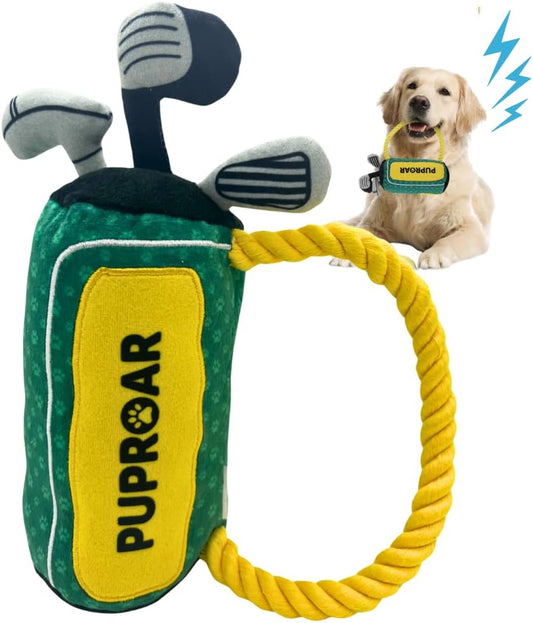PUPROAR Golf Dog Toy – Funny Dog Christmas & Birthday Gift with Squeaker Rope & Crinkle, Fun & Interactive Puppy Present & Stocking Stuffer