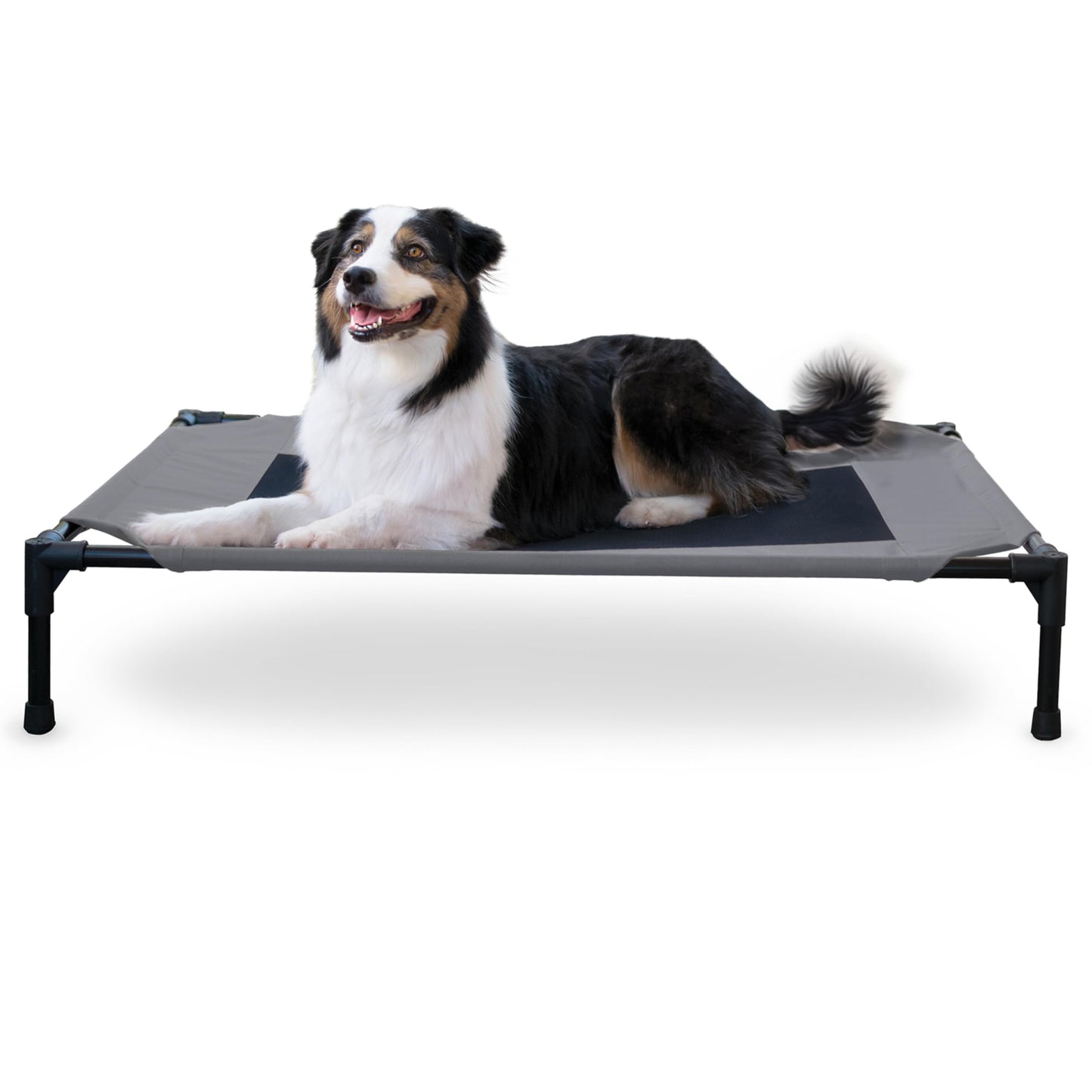 K&H Pet Products Outdoor Elevated Dog Cot, Breathable Cooling Elevated Cot Hammock Pet Bed for Large Dogs, Washable Mesh Cover, Raised Metal Frame, Collapsible, Portable - Large 42 X 30in Gray