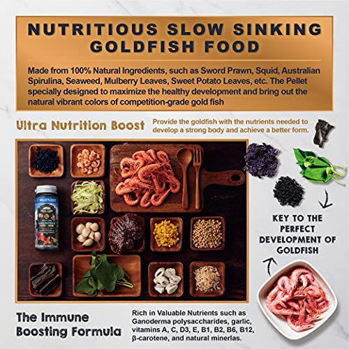 Ultra Fresh Sinking Goldfish Food, Color Enhancing, Balanced Diet, All Natural Ingredients, Clear Water Formula, Slow Sinking Gold Fish Pellets, Goldfish Ultra Color 4.6 oz