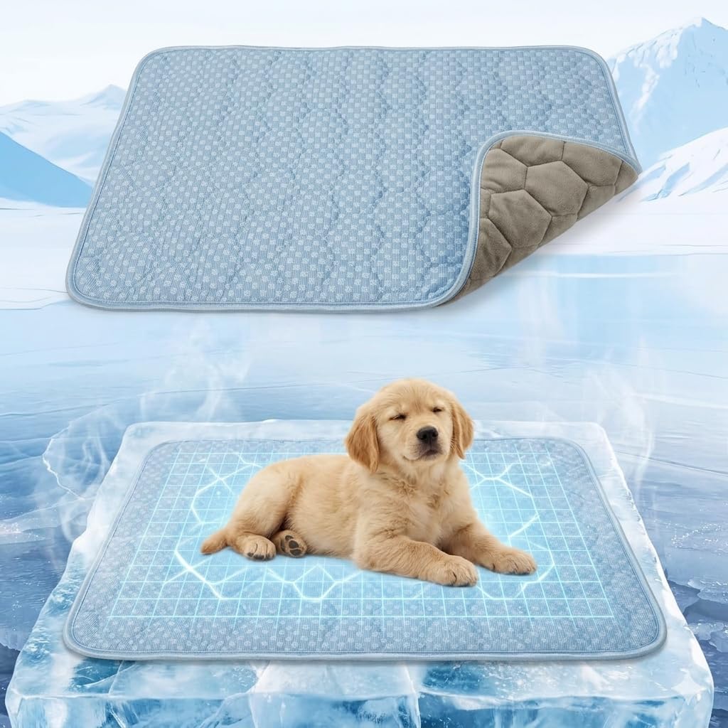 Dog Cooling Mat Q-MAX>0.5 Self-Cooling Mat for Dogs Crate Pad for Dogr, 2-in-1 Long-Lasting Cool Mats and Soft Kennel Pad for Dogs, Easy Washable Mat