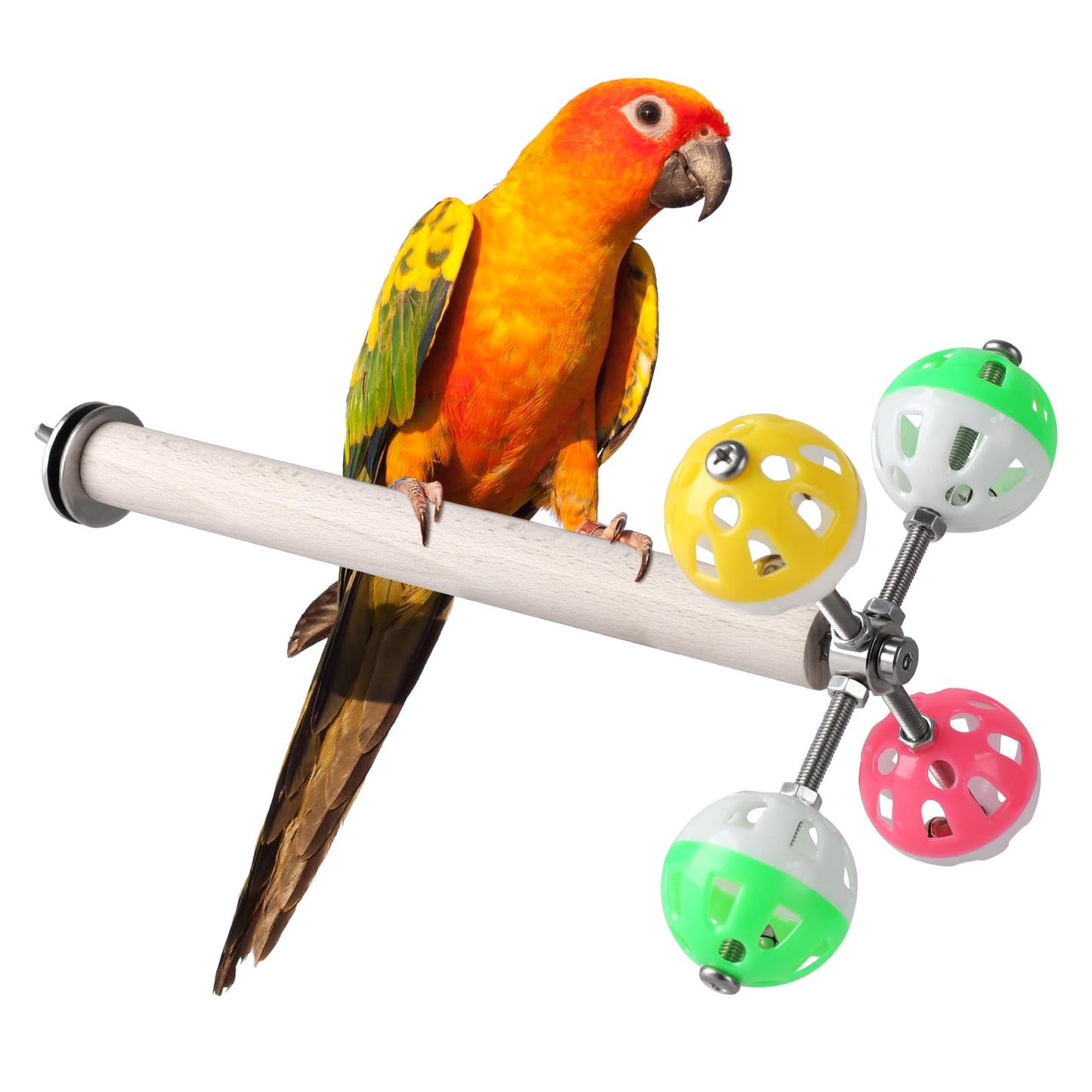 Stand Perch Toy with Rotating Balls for Birds, Parakeets, Budgies, Cockatiels, Parrots, Budgerigars, Conures, Parrotlets, Ringnecks, Lovebirds (1Pcs)