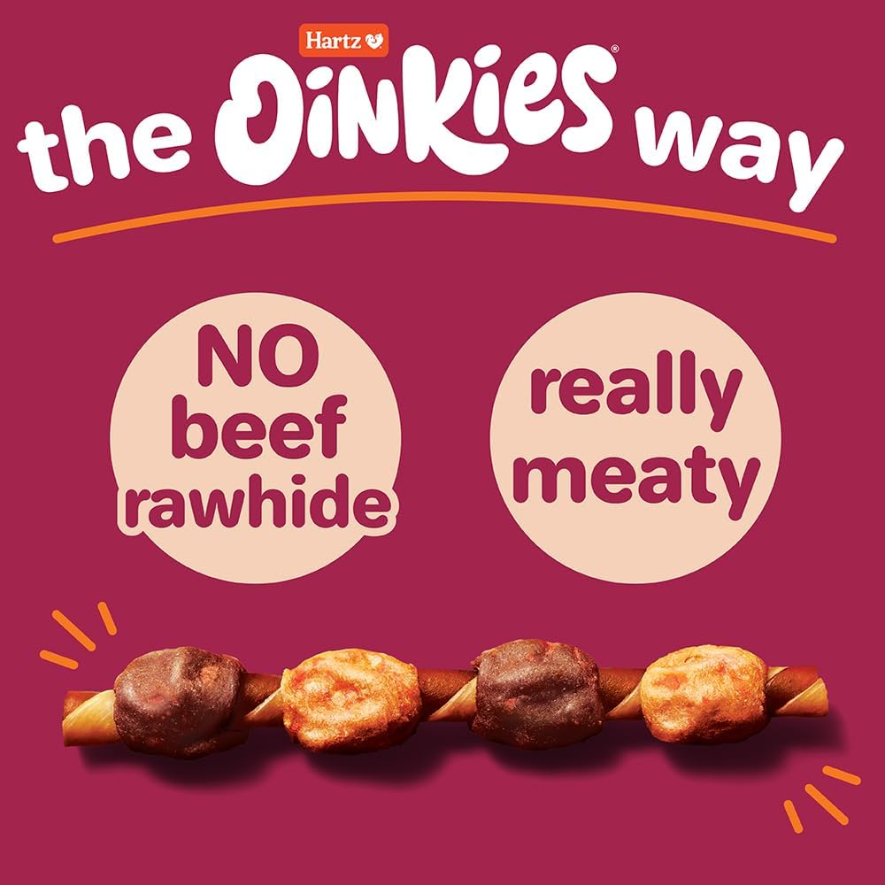 Hartz Oinkies Hearty Kabob Dog Treats with 100% Real Chicken, Duck, Sweet Potato & Carrot, Rawhide-Free, Natural Dog Treats, Highly Digestible Long Lasting Chews, 18 Count