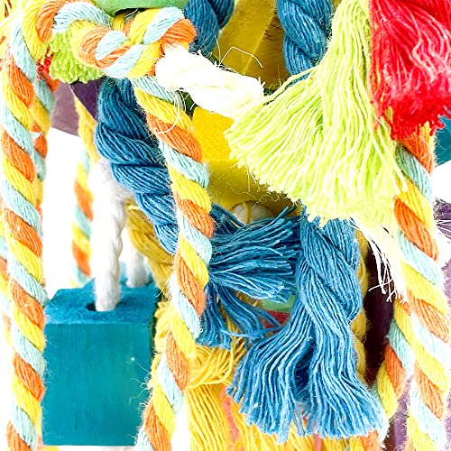 20.5 inch Parrot Chewing Toys - Wooden Block Tearing and Cotton Rope Toys for Medium Large Extra Large Parrot Conures African Grey  Cockatoo and Macaw