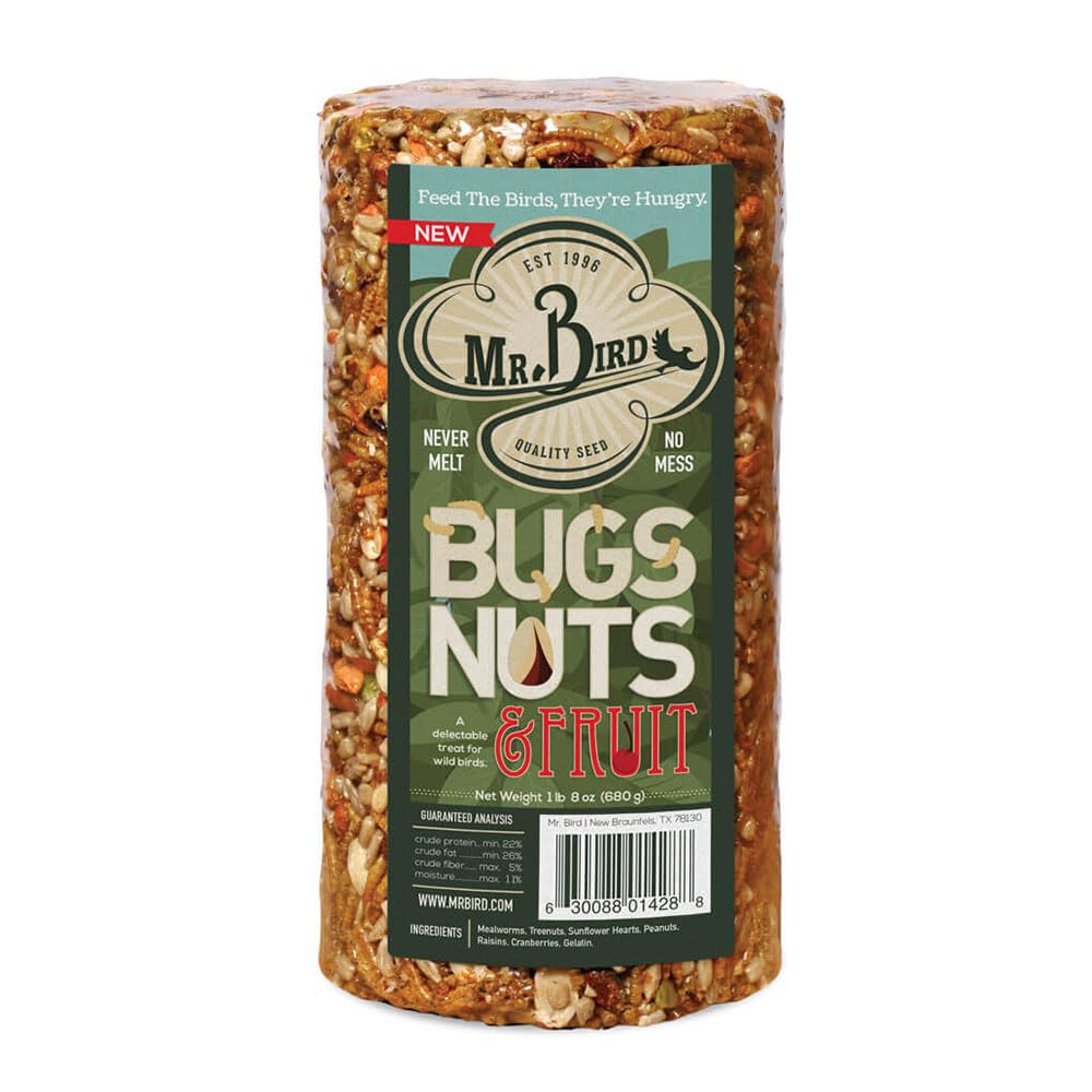 Mr Bird's Bugs Nuts & Fruit Cylinder Block 24 oz Bird Seed Feed