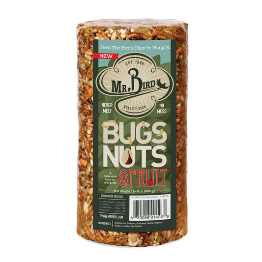 Mr Bird's Bugs Nuts & Fruit Cylinder Block 24 oz Bird Seed Feed