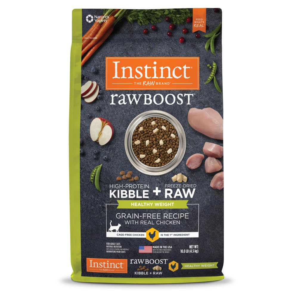 Instinct Raw Boost Healthy Weight, Natural Dry Cat Food with Freeze Dried Pieces, Grain Free Recipe - Real Chicken, 10 lb. Bag