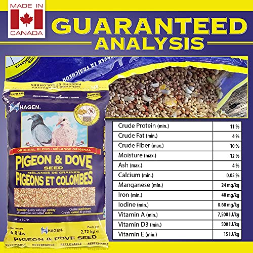 Hagen Pigeon & Dove Seed, Original Formula Bird Food, 6 lb Bag – Nutritionally Complete Seed Mix with Vitamins & Minerals – Wild & Captive Bird Diet – Insect-Resistant Air-Tight Packaging