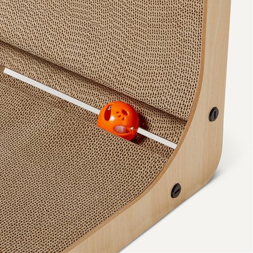 Basics Cat Scratch Post L-Shaped Cat Scratching Post Cat Scratch Pad with Interactive Ball Toy & Catnip, Cardboard Cat Wall Climber for Indoor Cats & Kittens, 16.5 x 11.4 x 26.8 in