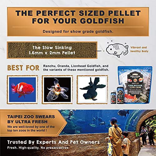 Ultra Fresh Sinking Goldfish Food, Color Enhancing, Balanced Diet, All Natural Ingredients, Clear Water Formula, Slow Sinking Gold Fish Pellets, Goldfish Ultra Color 4.6 oz