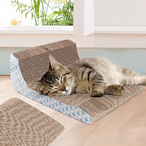 Pets Cat Scratcher Cardboard with Catnip, Removable Cat Scratching Pad with Ball, 2-in-1 Corrugated Cat Scratch Lounge Sofa Refill