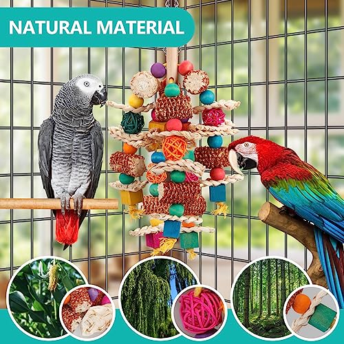 lovyoCoCo Parrot Toys Bird Toys Natural Corn Cob Bird chew Toys for Small and Medium-Sized Macaws,African Grey,Cockatoos, Parrots,Parakeet,Cockatiel,Sun Conure, Lovebird with Wooden Blocks