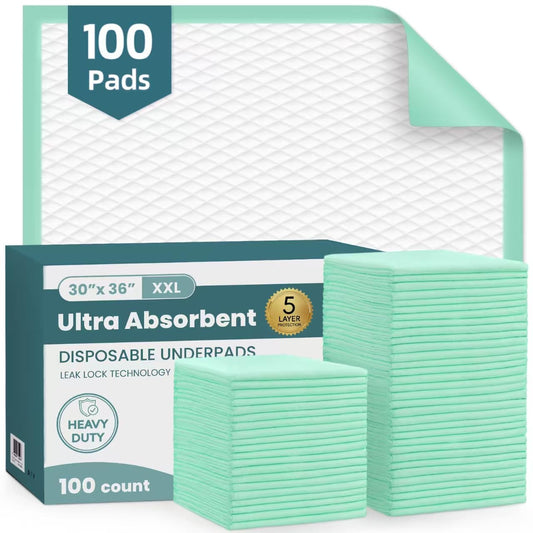 AOZITA 100 Pack Disposable Underpads 30" x 36" Incontinence Chux Pads Ultra Absorbency Protective Bed Pads, Heavy Duty Leakproof Absorbent Bed & Pee Pads for Adult, Senior, Kids and Pet