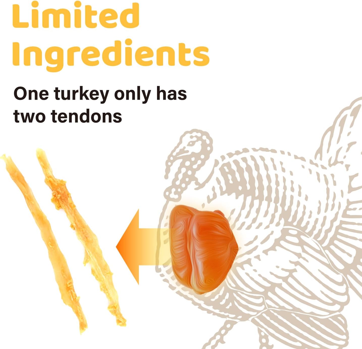 iPaw Turkey Tendons for Dogs, 100% Turkey and US Sourced Raw Material, Hypoallergenic, All Natural Human Grade Puppy Chew, Rawhide Alternative Dog Treats, 1 Pack Strip (Large)