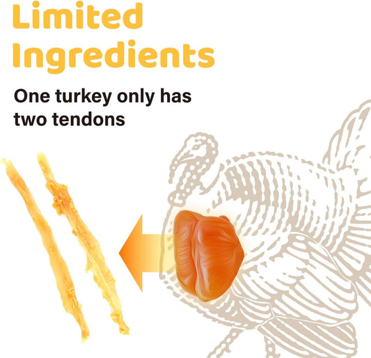 iPaw Turkey Tendons for Dogs, 100% Turkey and US Sourced Raw Material, Hypoallergenic, All Natural Human Grade Puppy Chew, Rawhide Alternative Dog Treats, 1 Pack Strip (Large)