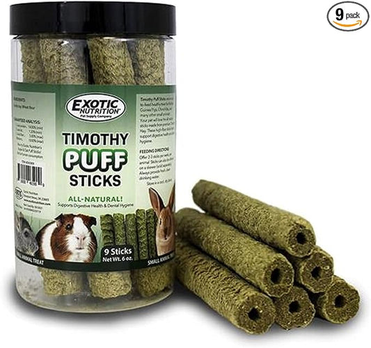 Timothy Puff Sticks - Healthy Natural Timothy Hay Chew Treat - High Protein, High Fiber - Guinea Pigs, Rabbits, Chinchillas, Prairie Dogs, Degus, Hamsters, Rats, Tortoises & Other Herbivores