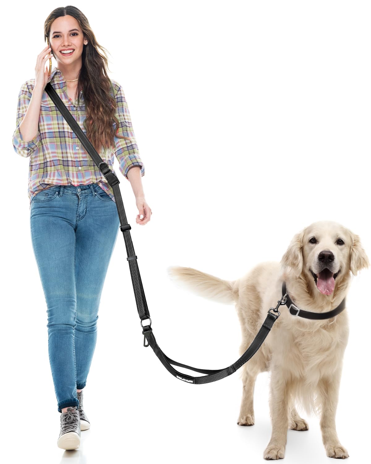 Hands Free Dog Leash, Multifunctional Crossbody Dog Leash, 5.9-9.5Ft Long Waist Belt with Car Safety Buckle and Double-Sided Reflective Stitches for