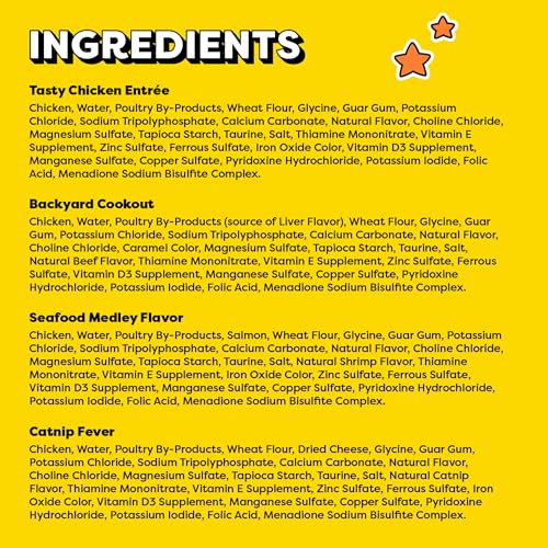 Temptations Pate in Gravy Adult Wet Cat Food Tasty Chicken Entree, Seafood Medley, Backyard Cookout, and Catnip Fever, 3.5 oz. Trays (36 Count, Pack
